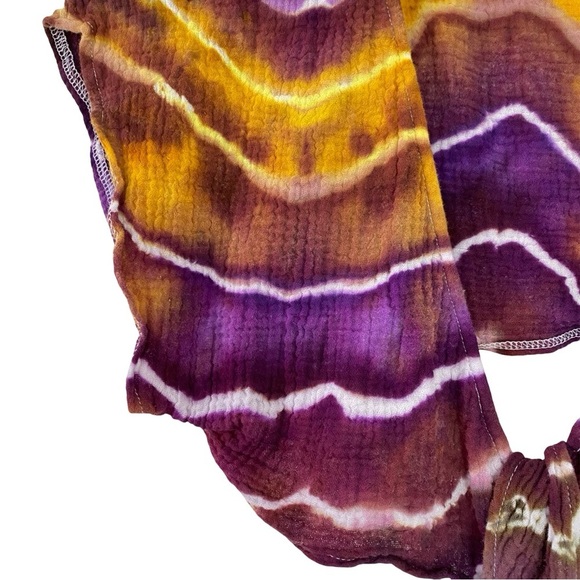 Handmade Tie Dye Wrap Crop Top Shirt Womens Size Small Crepe Texture Purple - Picture 5 of 8